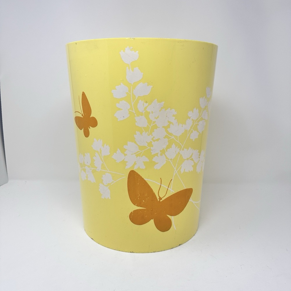 Vintage Wolff Product Retro Lucite Butterfly Yellow Orange Trash Bin Wastebasket